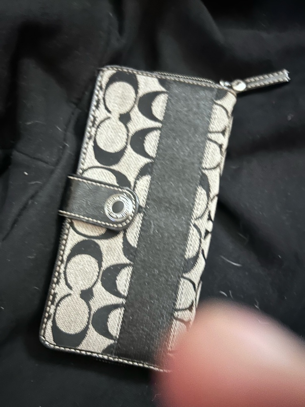 Coach Black & Tan Signature Zip Wallet